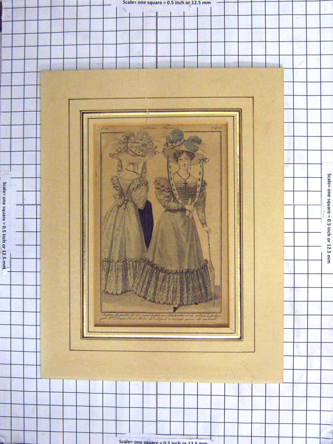 Original Old Antique Print Colour Ladies Fashion Dresses Hats