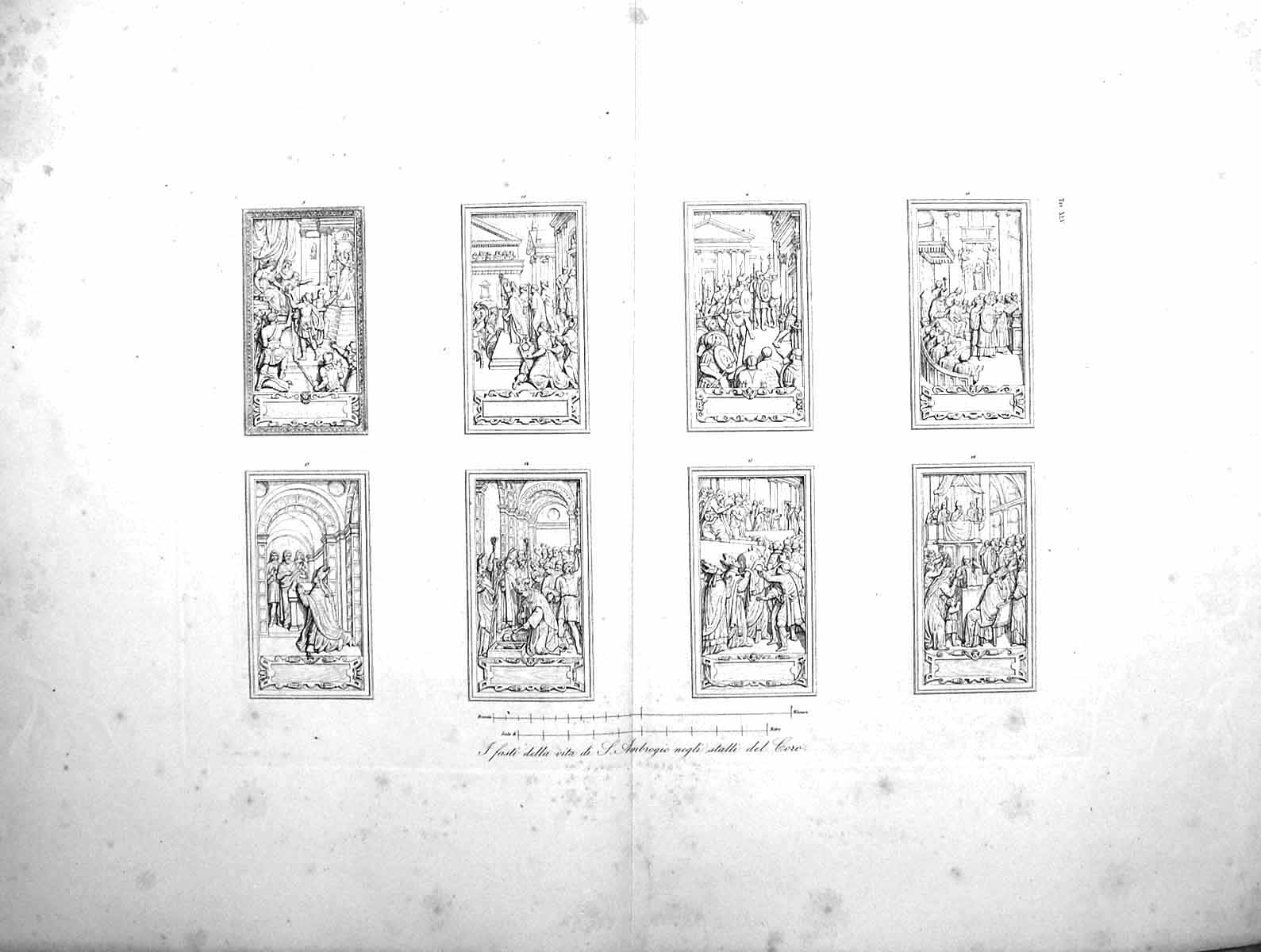 Original Old Antique Print 1853 Fasti Della Ambrogio Negli Stalli De Coro 19th