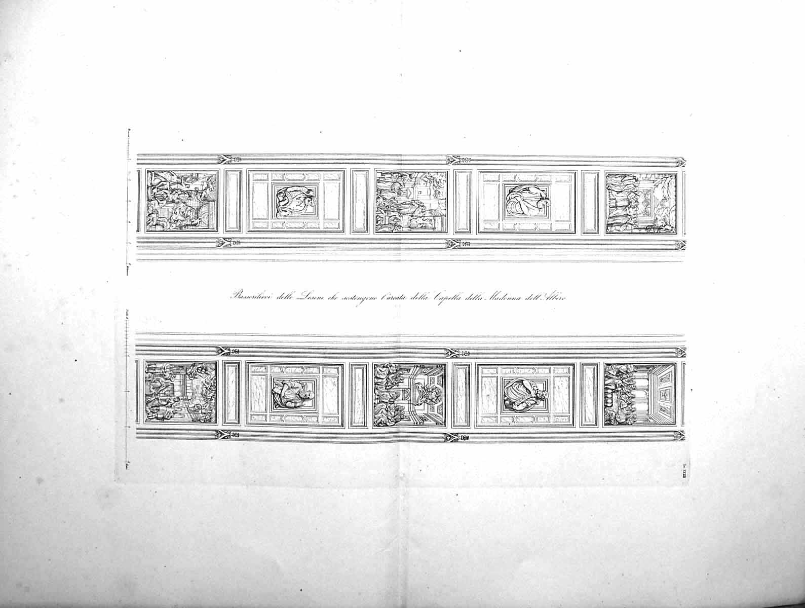 Old Antique Print 1853 Architecture Bassorilievi Capella Madonna Albero 19th