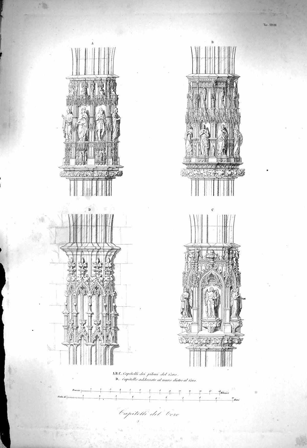Original Old Antique Print 1853 Capitelli Del Coro Architecture 19th