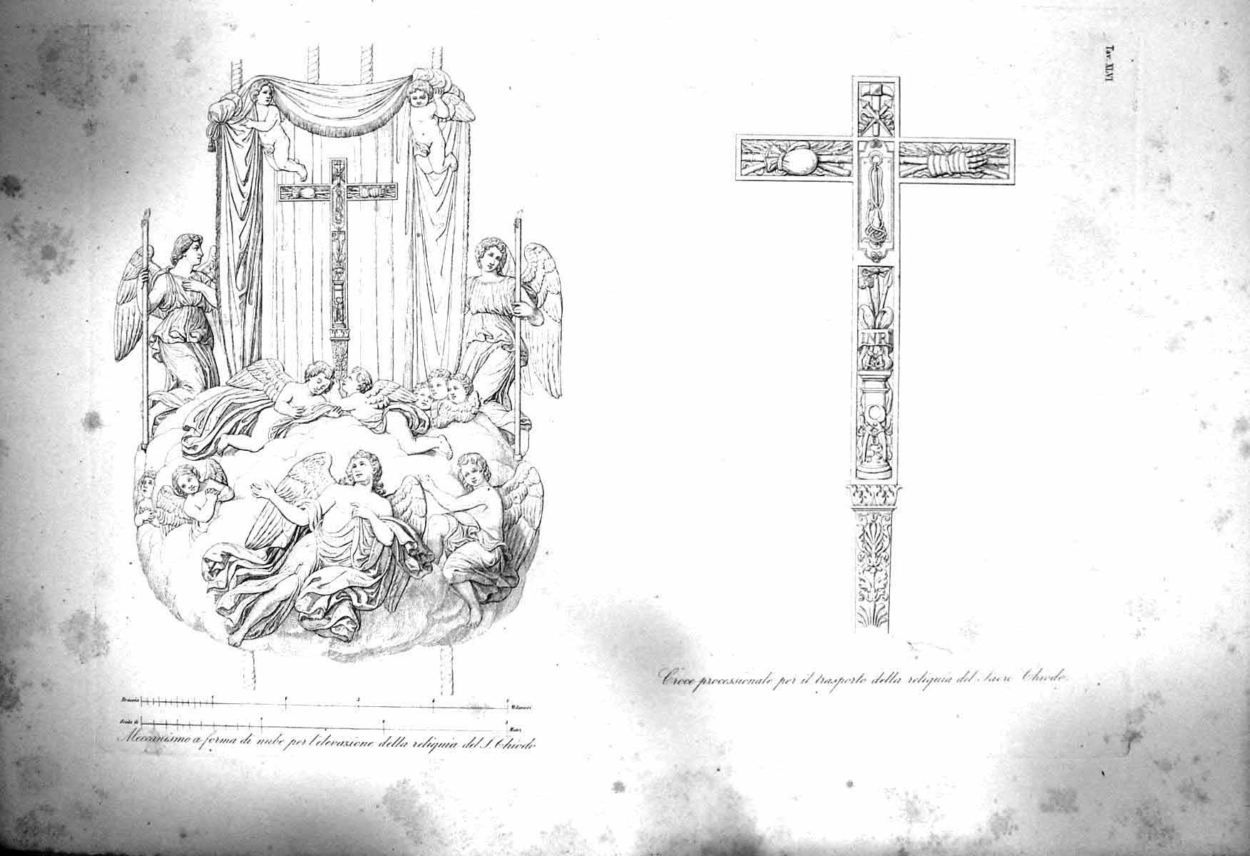 Original Old Antique Print 1853 Meccanismo Angels Cross Sacro Choido Victorian