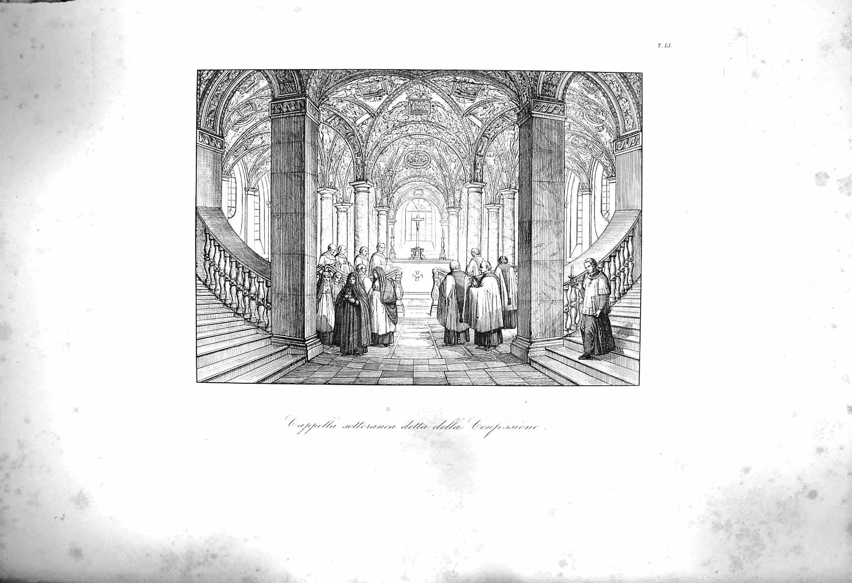 Original Old Antique Print 1853 Capella Sotteranea Detta Della Confessione 19th