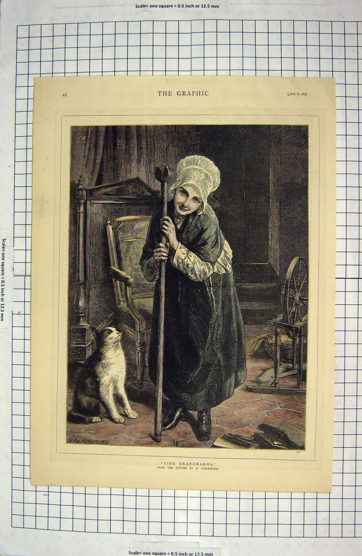 Original Old Antique Print 1878 Like Grandma Colour Little Girl Schlesinger
