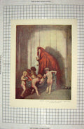 Original Old Antique Print Colour Santa Claus Little Servitors Children Toys