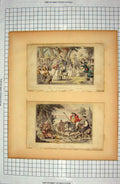 Original Old Antique Print King Henry Queen Maying Monk Hunting Horses Sport