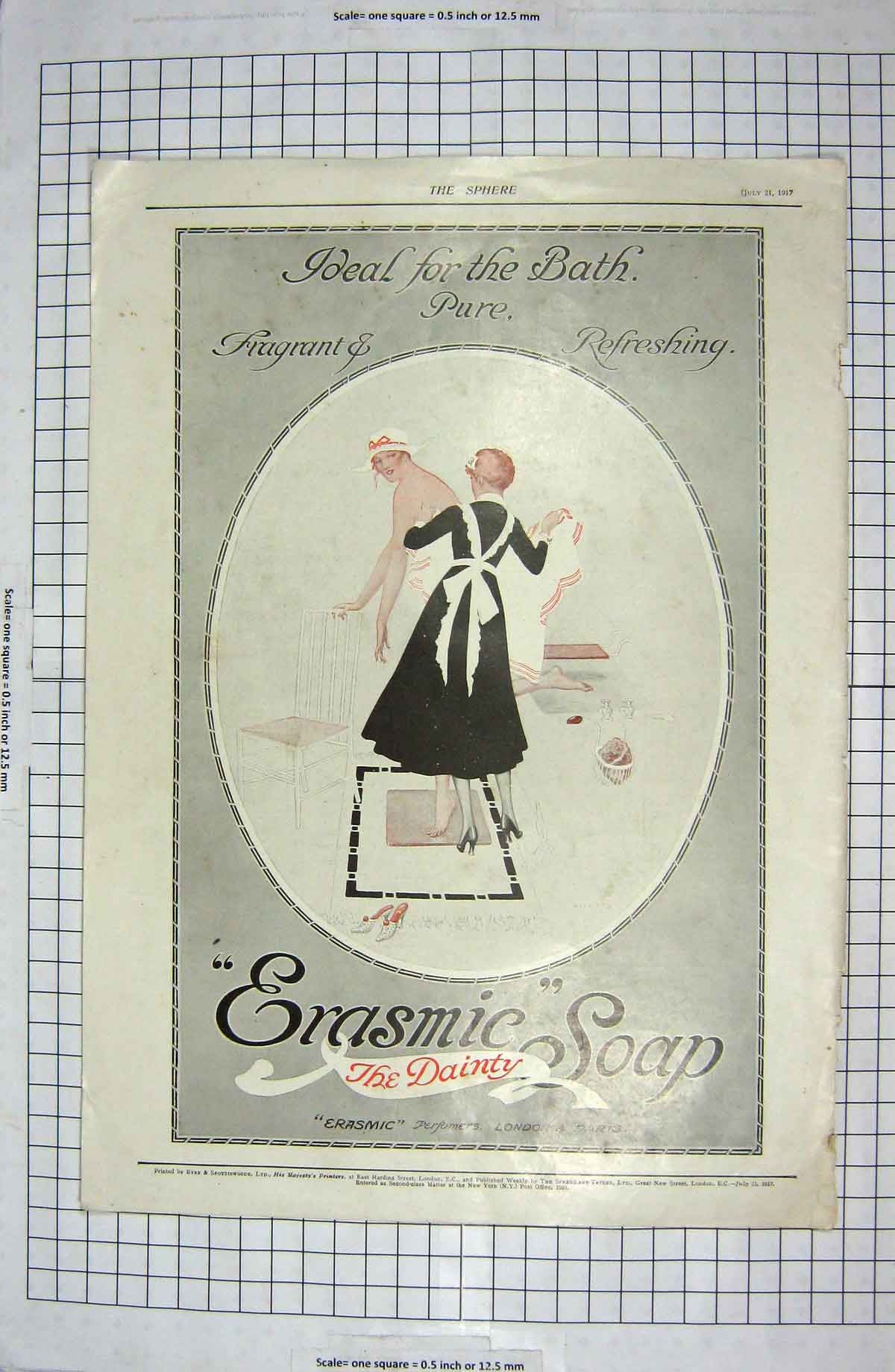 Original Old Antique Print Advertisment Erasmic Soap Perfumers London Paris