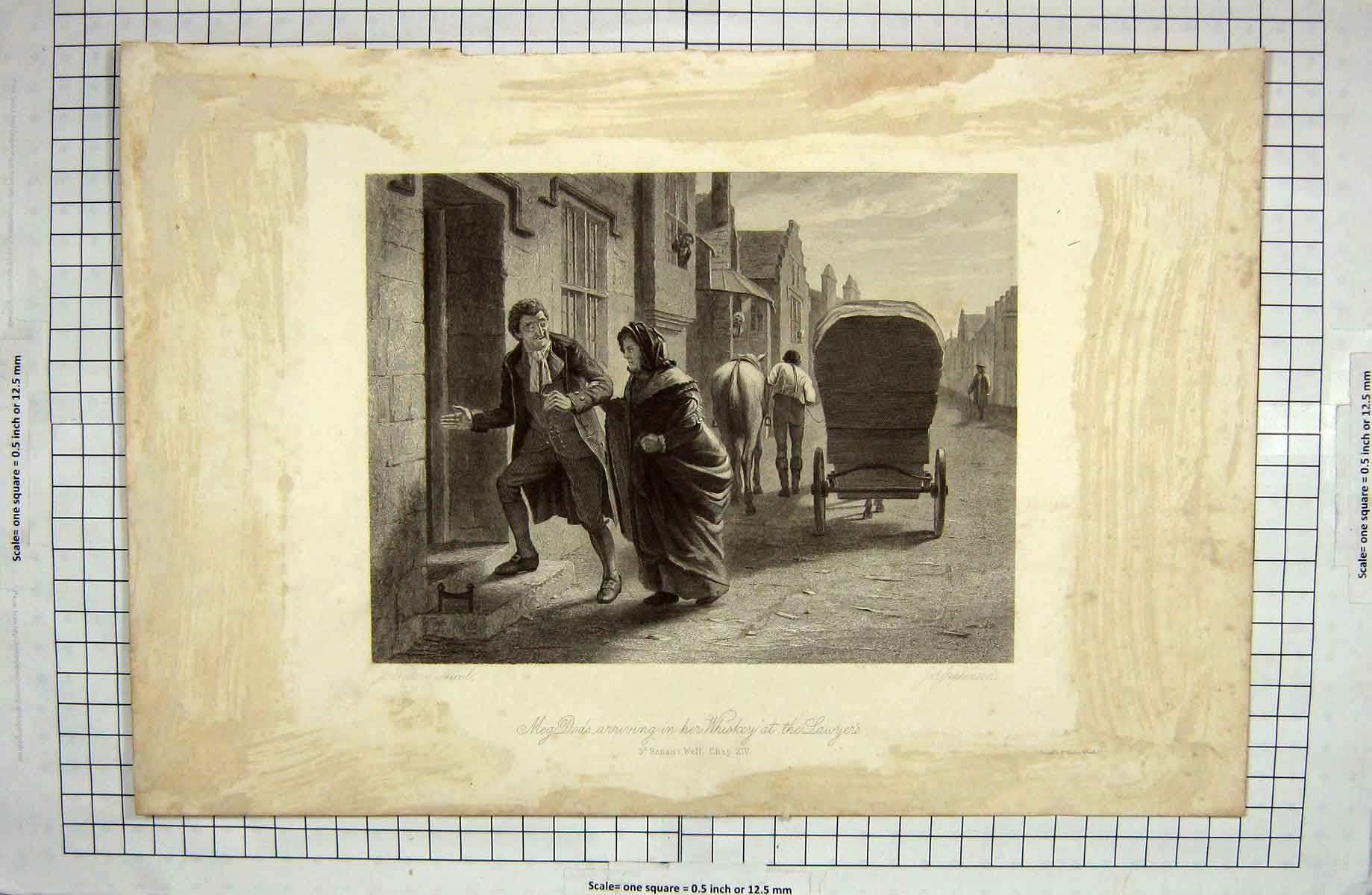 Original Old Antique Print Meg Dods Arriving Whiskey Lawyers Watson Stephenson