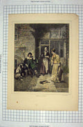 Original Old Antique Print Only A Rabbit Public House Dead Animal Man Drinking