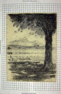 Original Old Antique Print Hayes Drawing Mountains Trees Boat