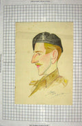 Original Old Vintage Print Colour Sketch Italia Sier Man 1944 20th Century