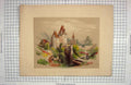 Original Old Antique Print Colour House Tower Architecture Hubert