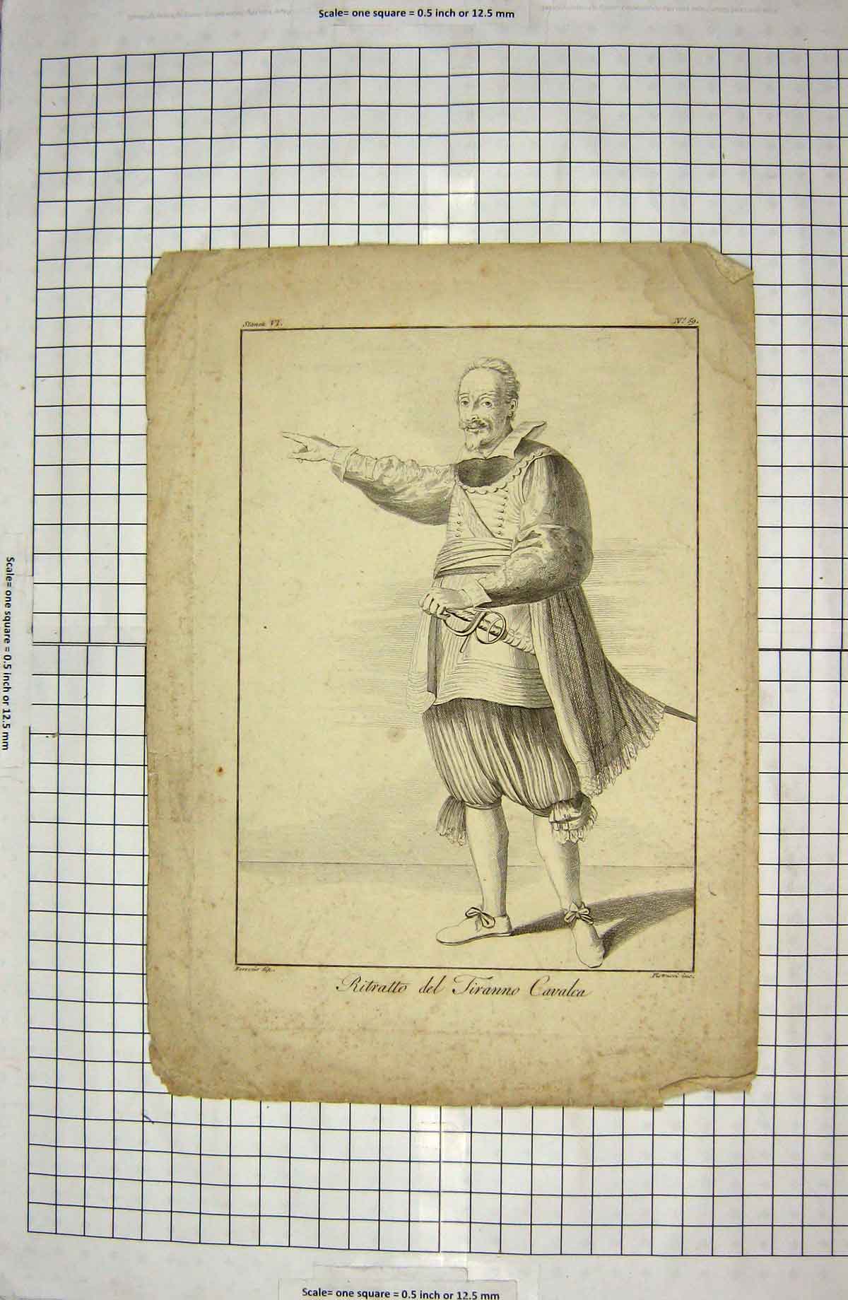 Original Old Antique Print Portrait Ritratto Del Tiranno Cavalca Man