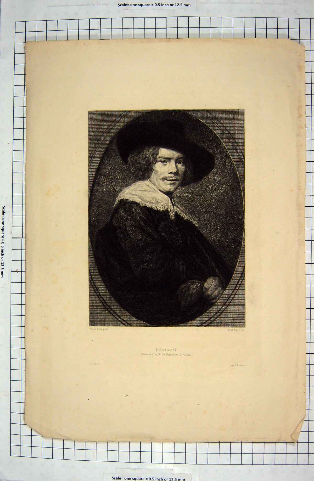 Original Old Antique Print Portrait Belvedere Vienne Paul Rajon Frans Hals
