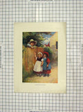 Original Old Antique Print Colour Children Little Girls Flowers Boy