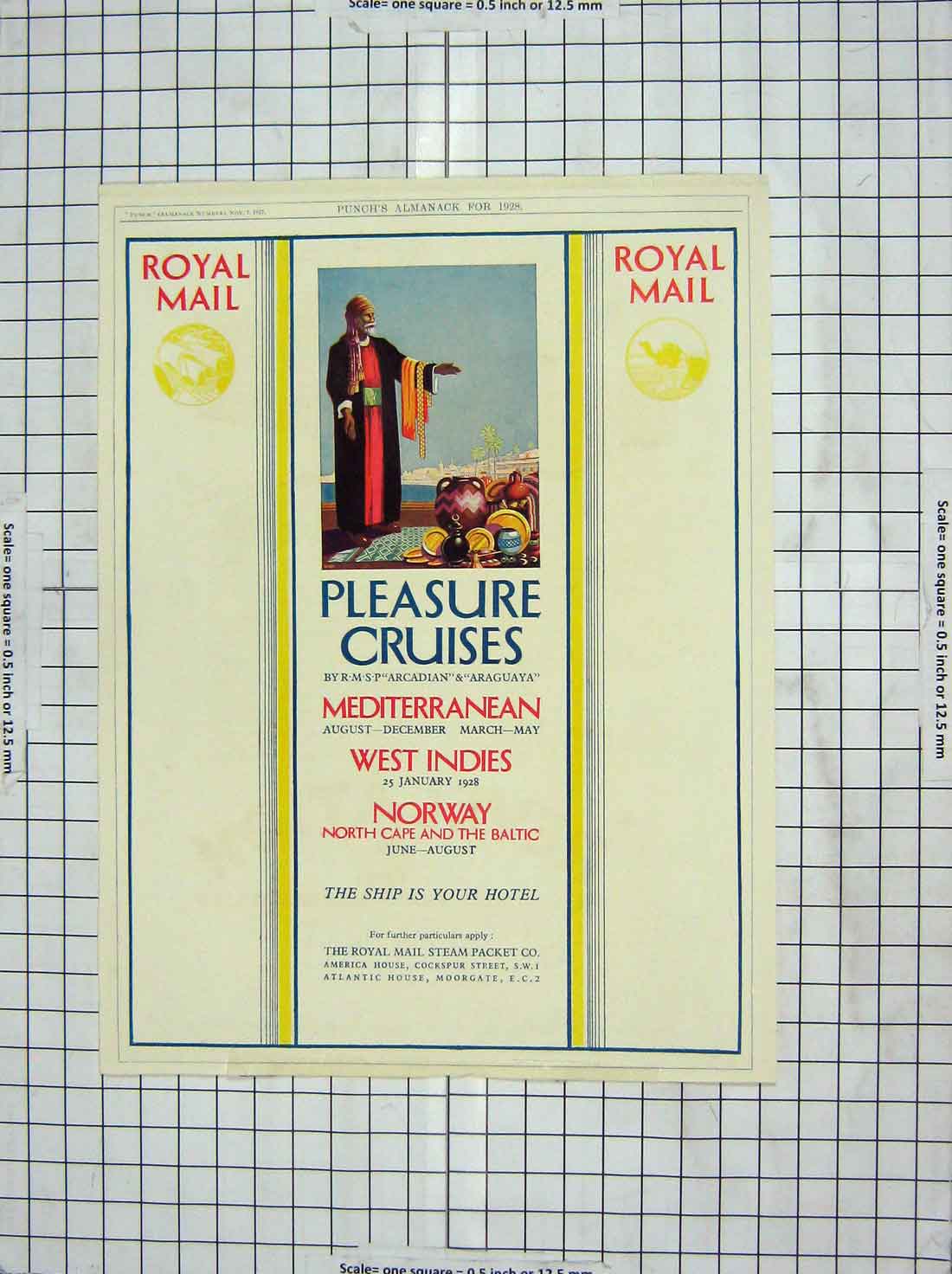 Original Old Vintage Print 1928 Advertisement Royal Mail Ship Pleasure Cruises