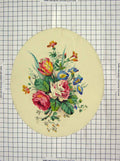 Original Old Antique Print Colour Painting Pink Blue Yellow Flowers