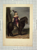 Original Old Antique Print Colour Young Cavalier Little Girl Horse Cochran