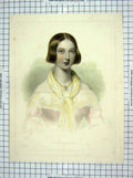 Original Old Antique Print Colour Portrait Her Majesty Queen Mote Drummond