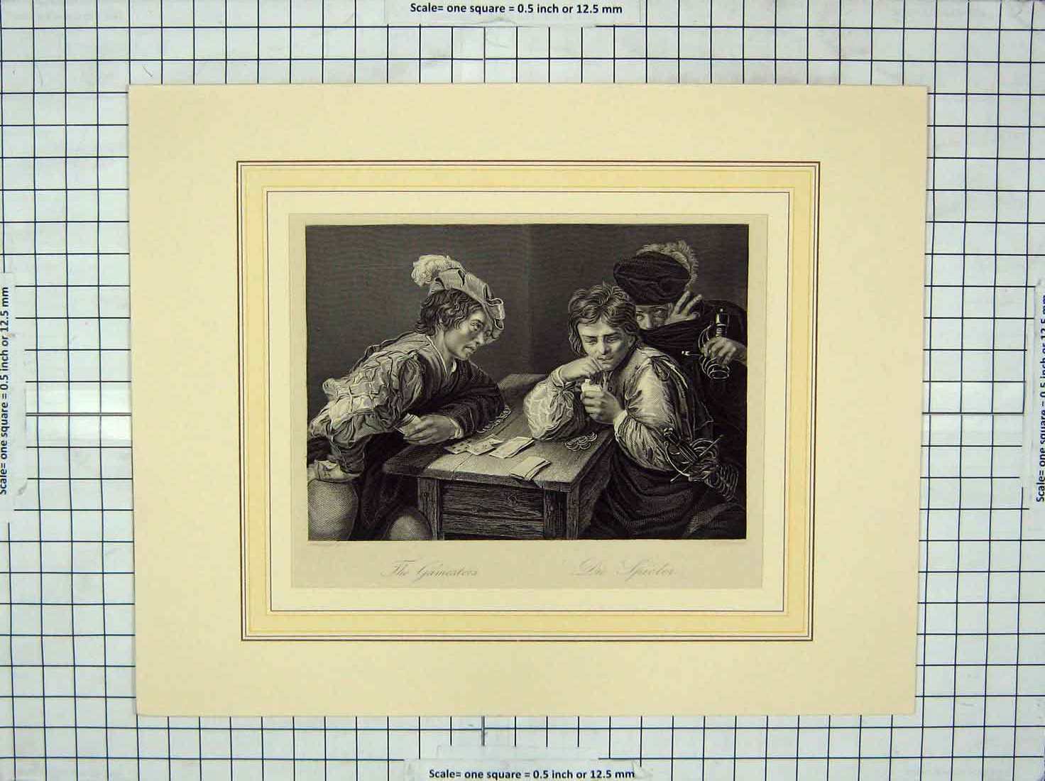 Original Old Antique Print Engraving Gamesters Men Playing Cards