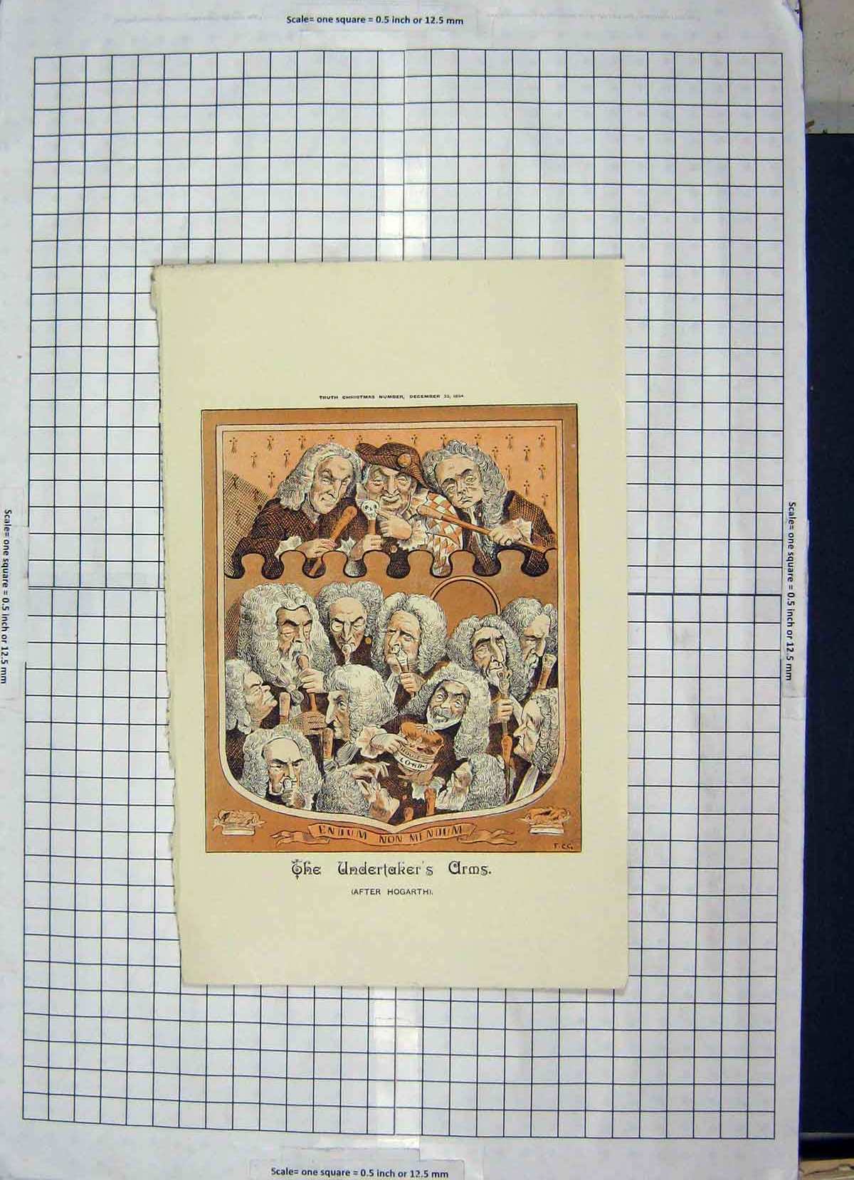 Original Old Antique Print 1894 House Lords Undertakers Arms Hogarth Colour
