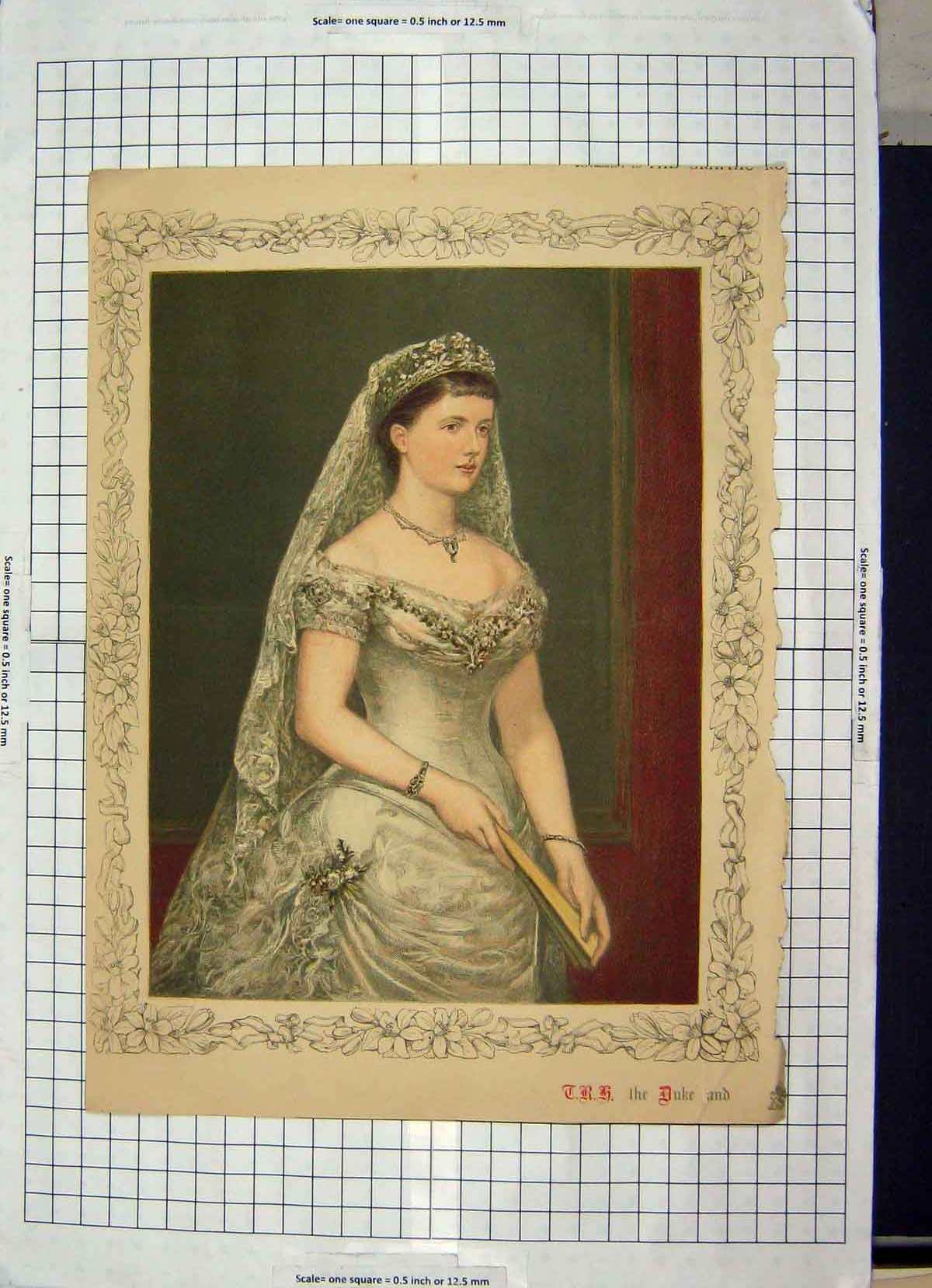 Original Old Antique Print 1882 Portrait Duchess Albany Colour 19th