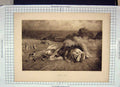 Original Old Antique Print Noon Day Rest Farming Haymaking Field