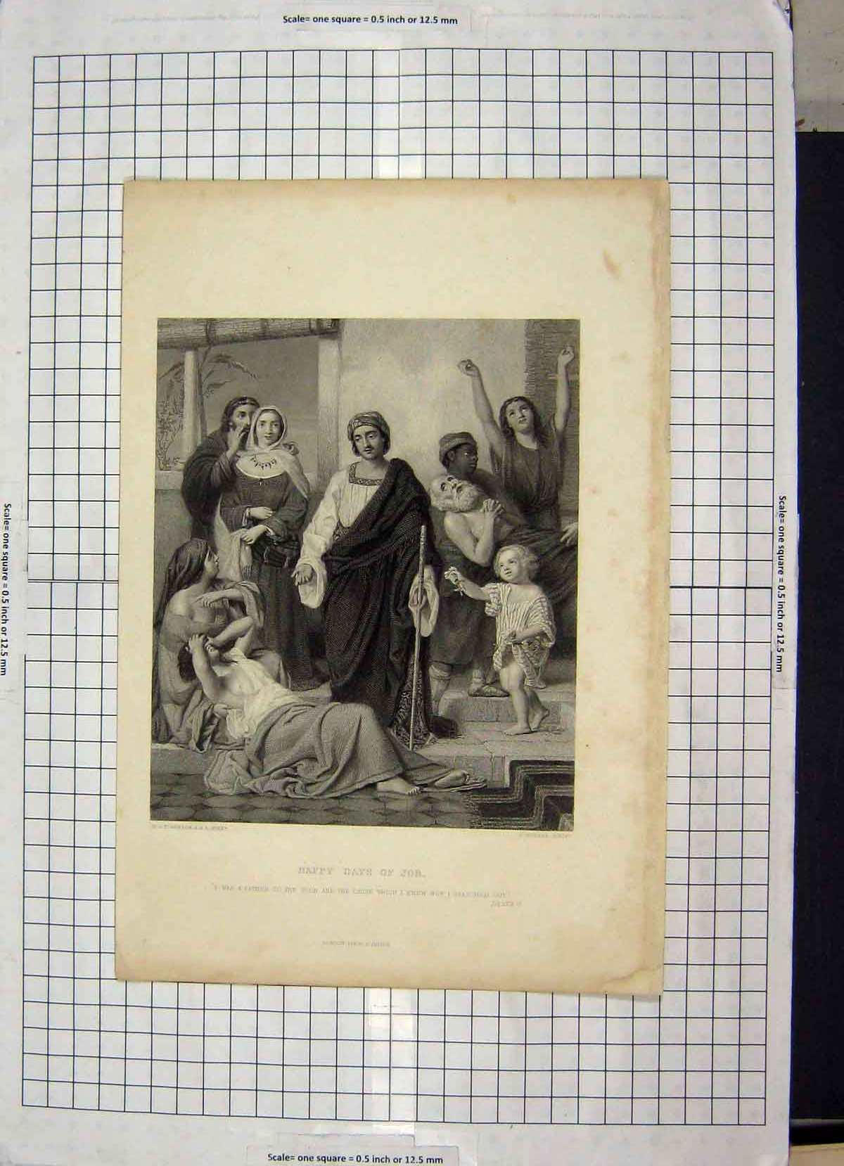 Original Old Antique Print Happy Days Job Dobson Bourne Engraving