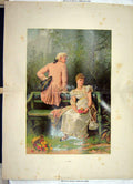 Original Old Antique Print Colour Tiff Man Lady Romance 1886 19th