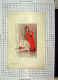 Original Old Antique Print Colour 1895 Adventuress Lady Red Dress Victorian