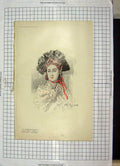 Original Old Antique Print Colour Maiden Meditation Fancy Free Lady