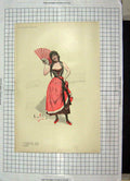 Original Old Antique Print Colour Spanish Girl Lady Oscar Wilson 18th Century