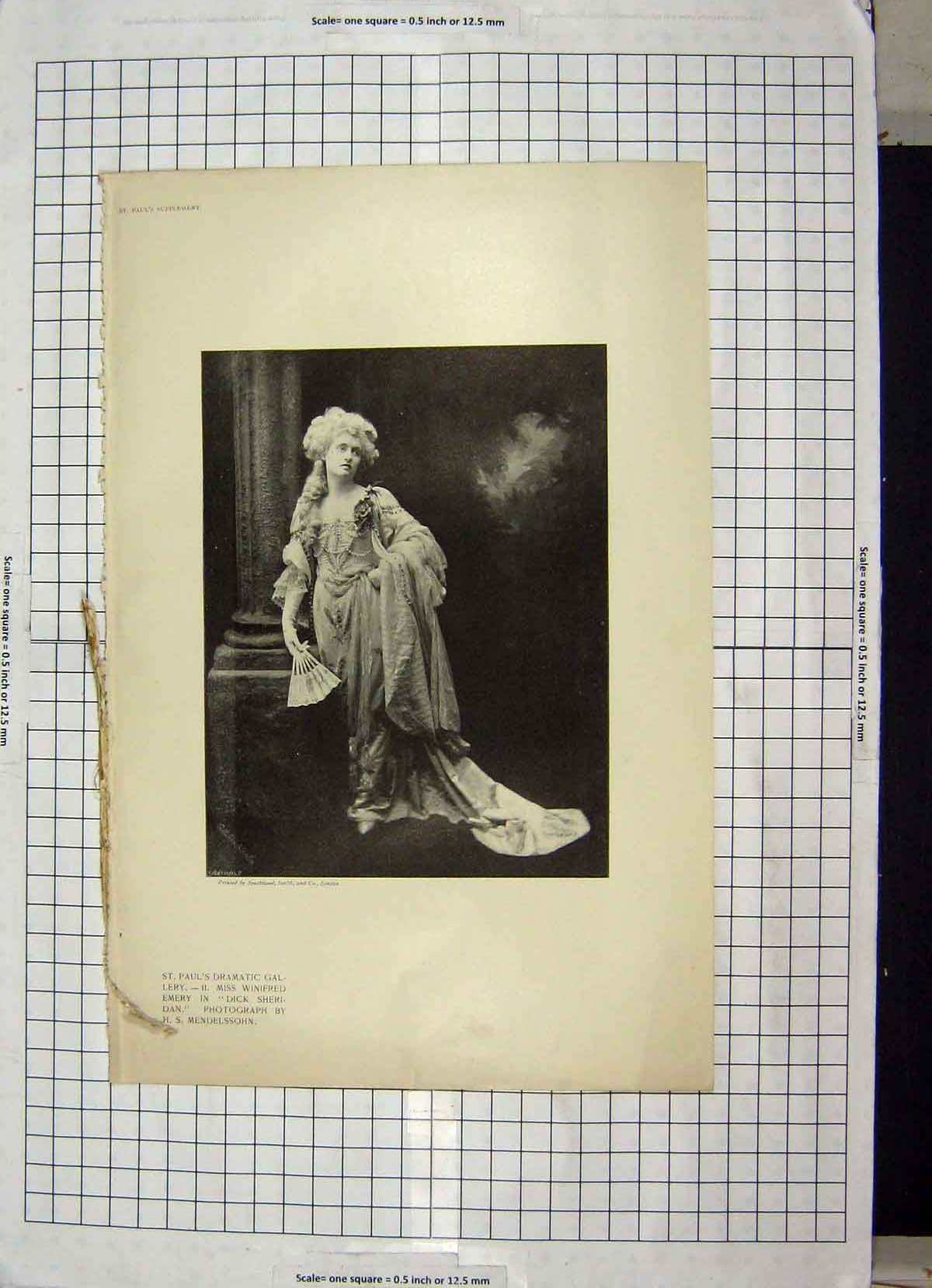 Original Old Antique Print Colour St. Paul'S Dramatic Gallery Lady 19th Century