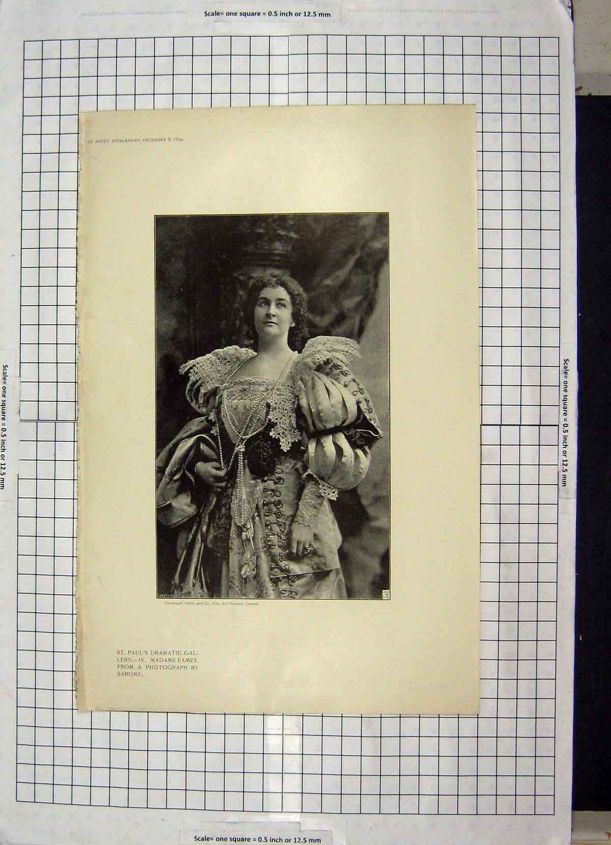 Original Old Antique Print Madame Eames Paul'S Dramatic Gallery 19th