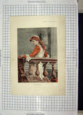 Original Old Antique Print Colour Lady Balcony Ice Skating Winter 20th Century