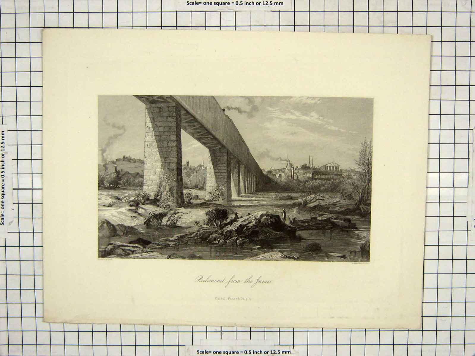 Original Old Antique Print View Richmond River Hames Railway Bridge Train Fenn