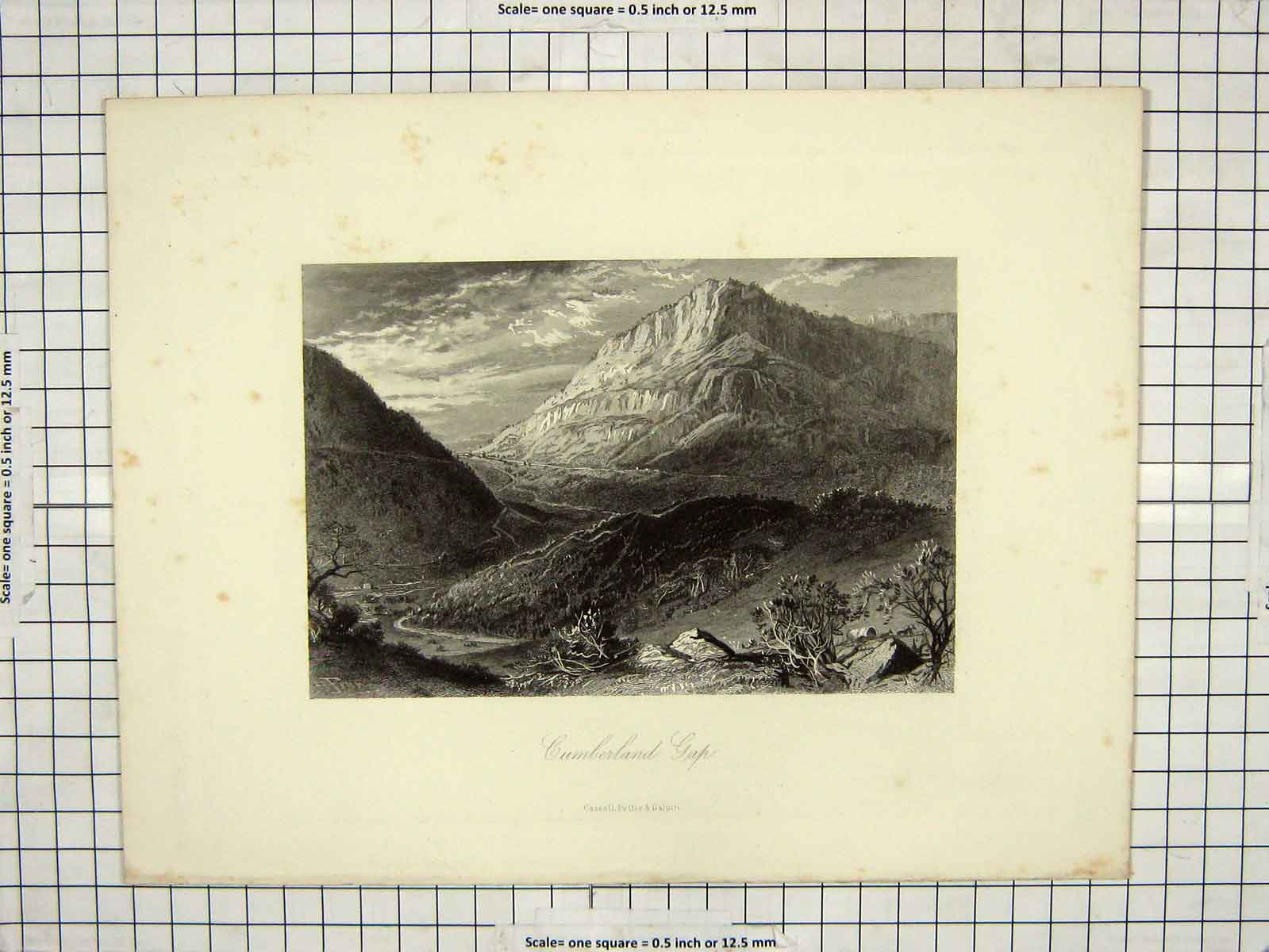 Original Old Antique Print View Cumberland Gap Mountains Engraving