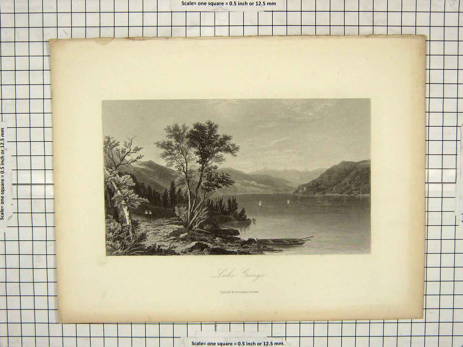Original Old Antique Print 1873 View Lake George Mountains Hinselwood Casilear