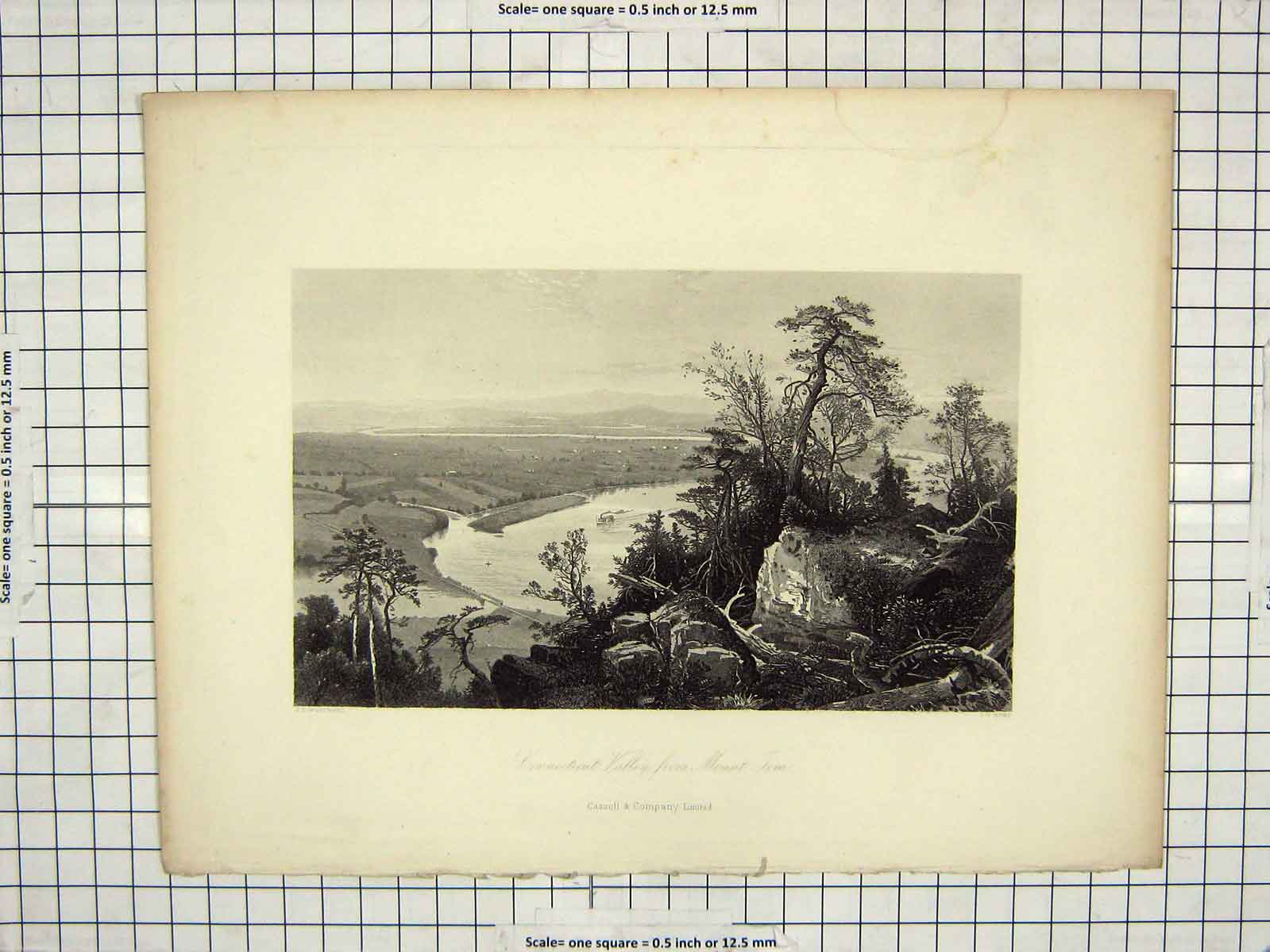 Original Old Antique Print Engraving View Connecticut Valley Mount Tom Hunt