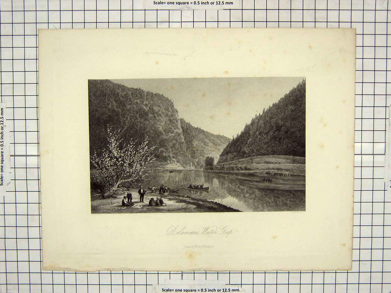Original Old Antique Print Engraving View Delaware Water Gap Hinselwood Perkins