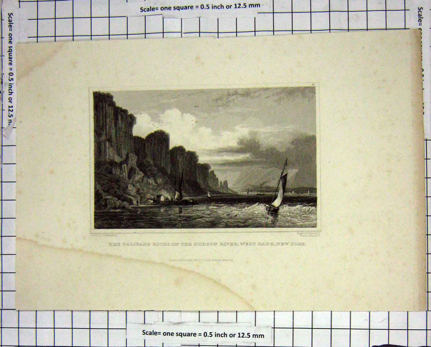 Antique Old Print *976 Palisade Rocks Hudson River West Bank New York America