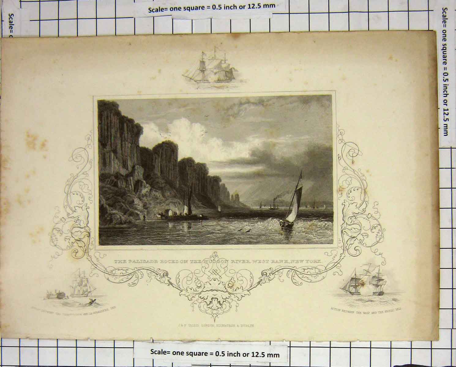 Antique Print *3823 Palisade Rocks Hudson River West Bank New York America