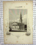 Original Old Antique Print St. Pauls Broadway America Architecture Engraving