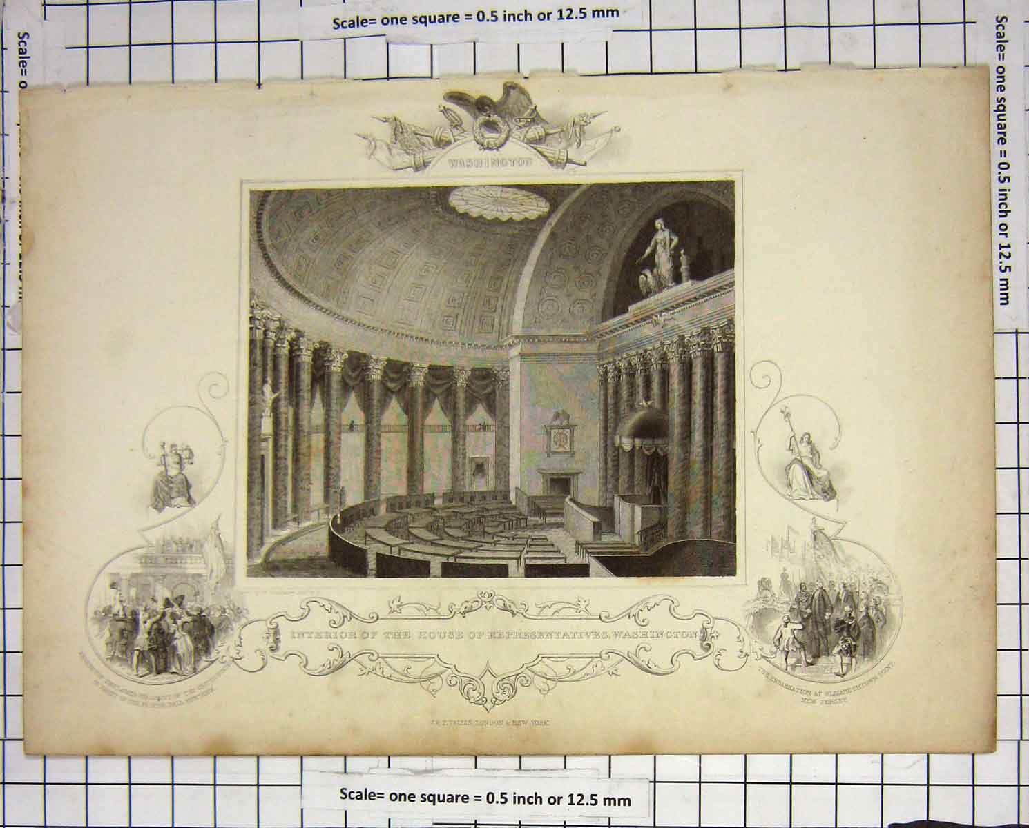 Original Old Antique Print Interior House Representatvies Washington America
