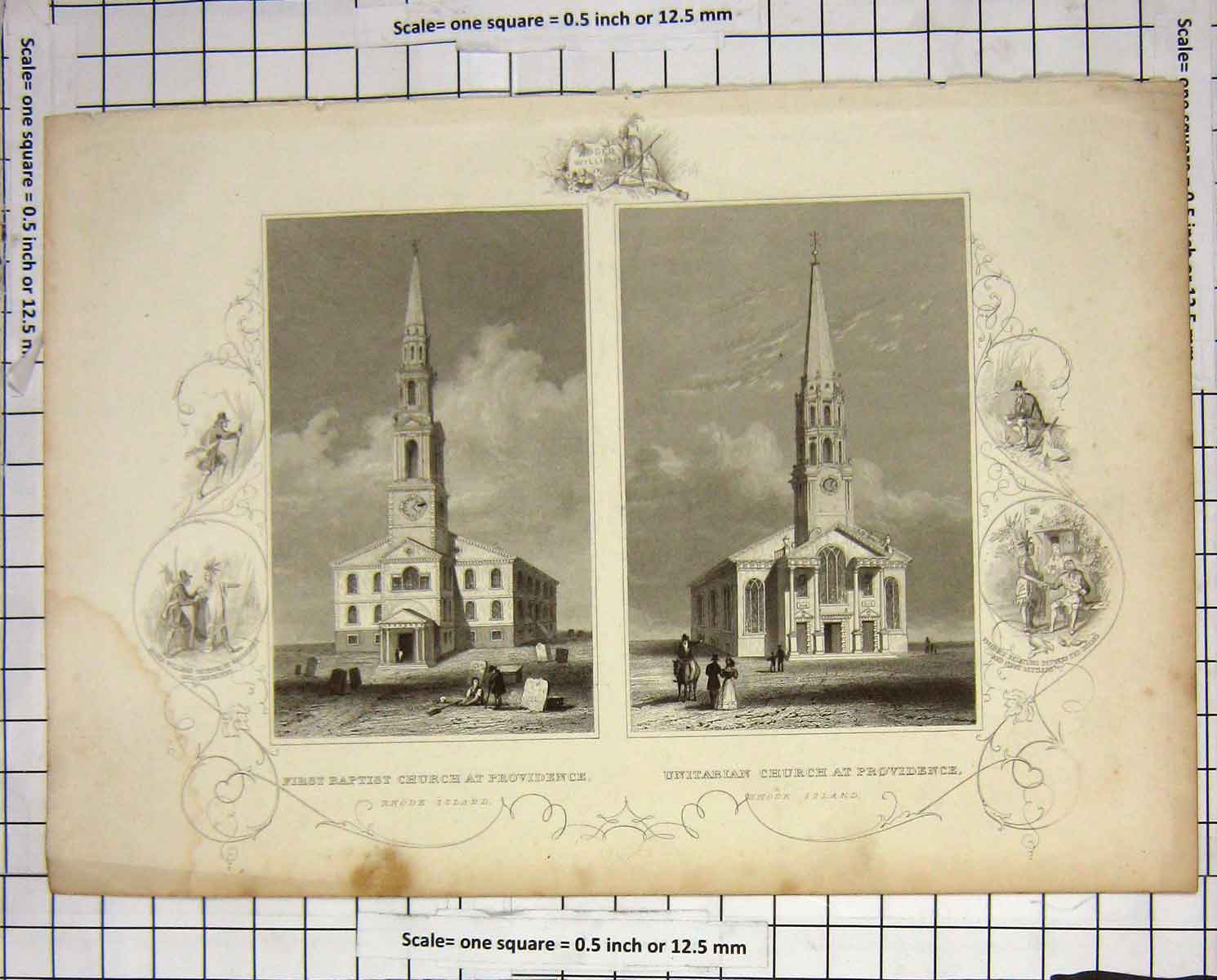 Old Antique Print *3822 Baptist Church Providence Rhode Island Unitarian