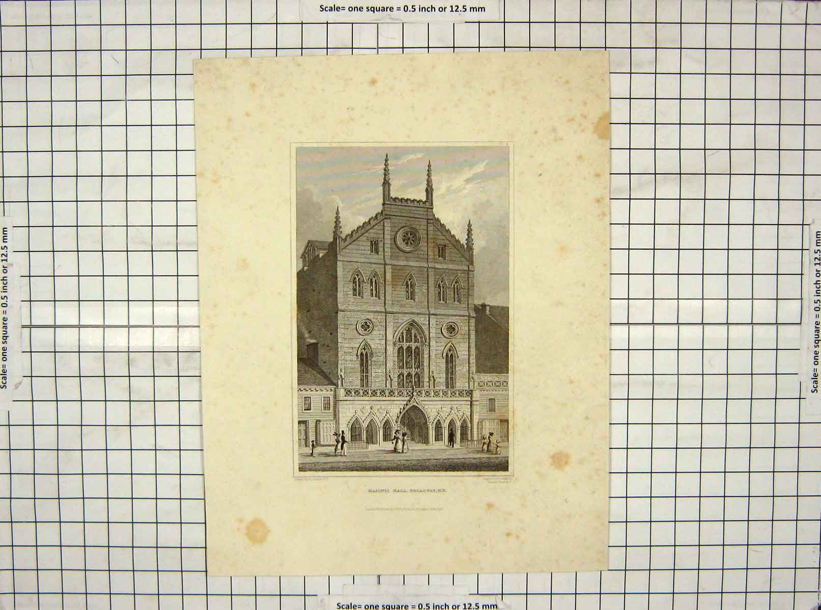Original Old Antique Print Masonic Hall Broadway New York America Fenner Davis