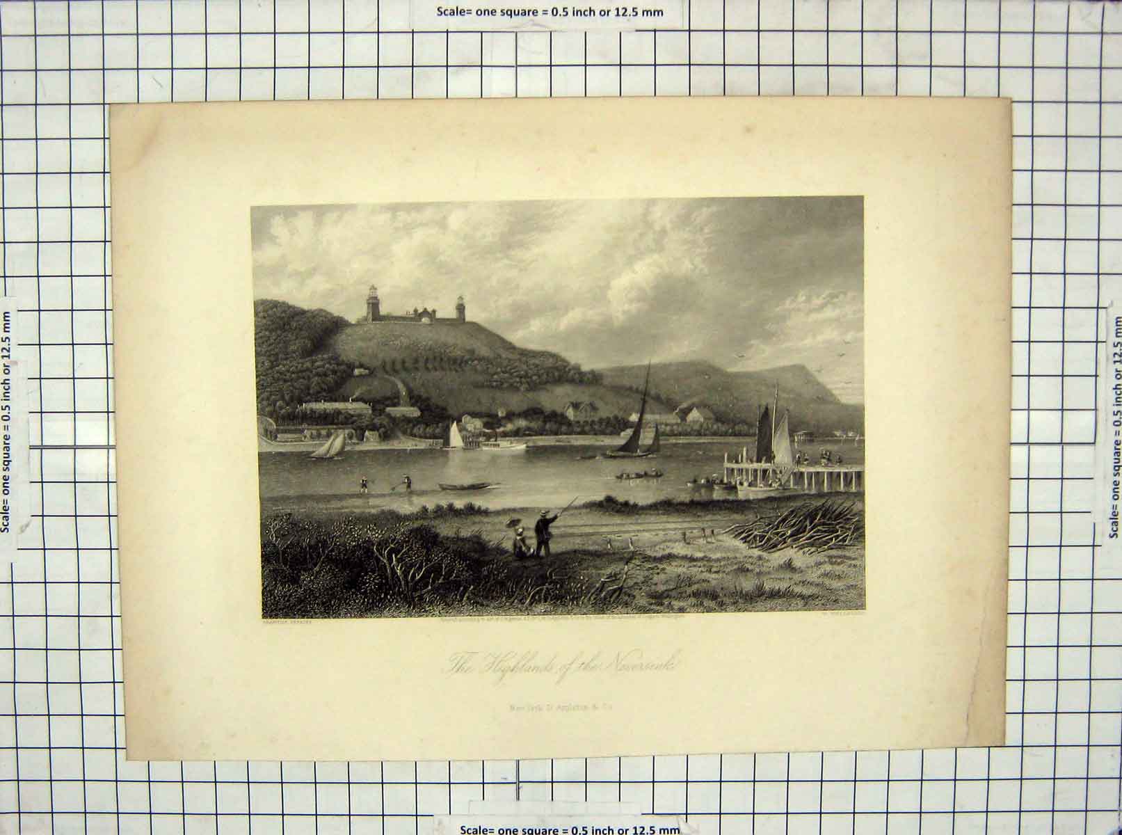 Original Old Antique Print 1872 Highlands Neversink Engraving Perkins Wellstood