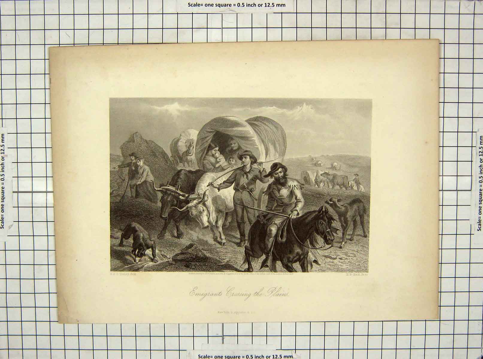 Original Old Antique Print 1869 Emigrants Crossing Plains Engraving Hall Darley