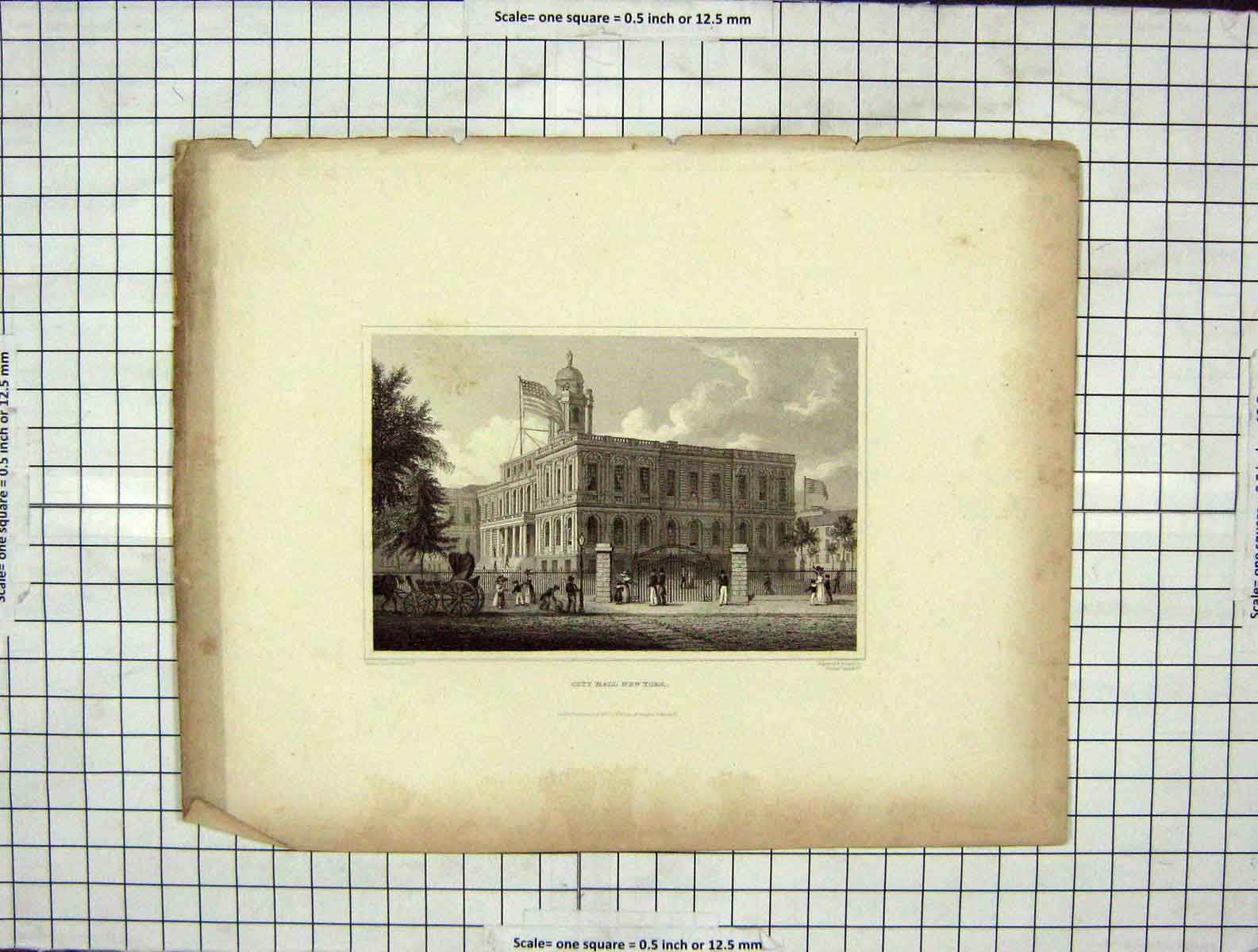 Original Old Antique Print View City Hall New York America Architecture Sears
