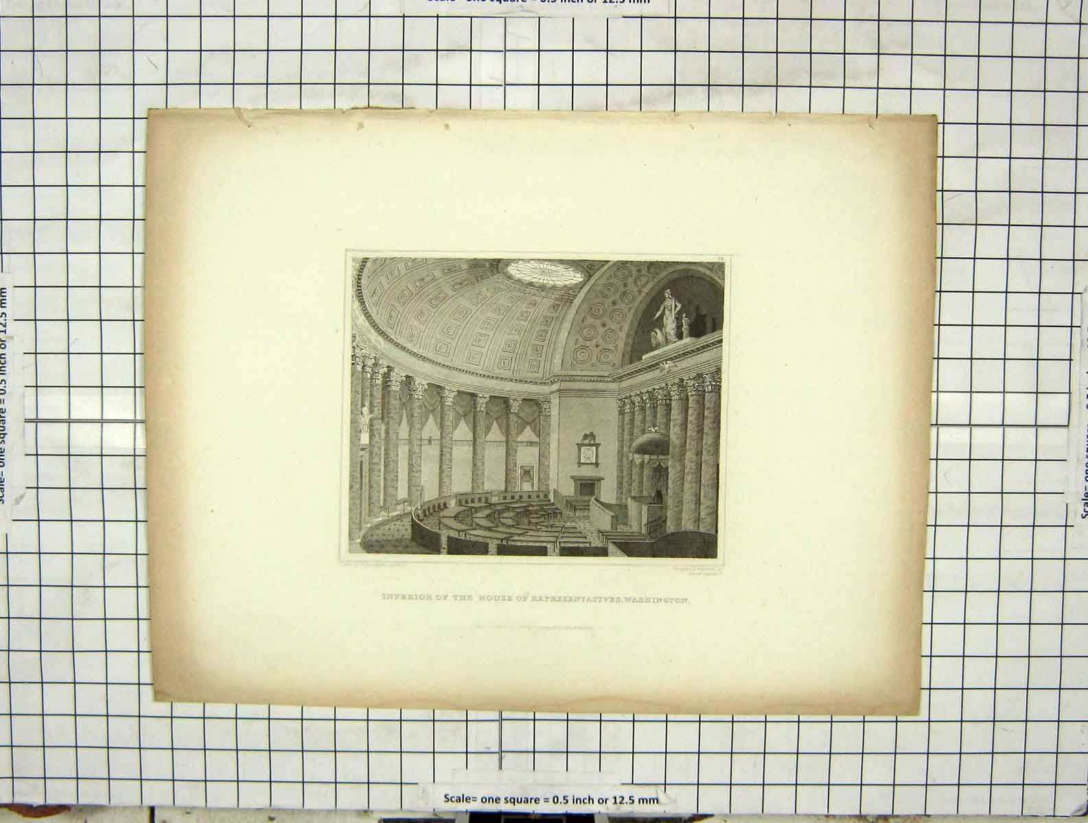 Original Old Antique Print Interior House Representatives Washington America