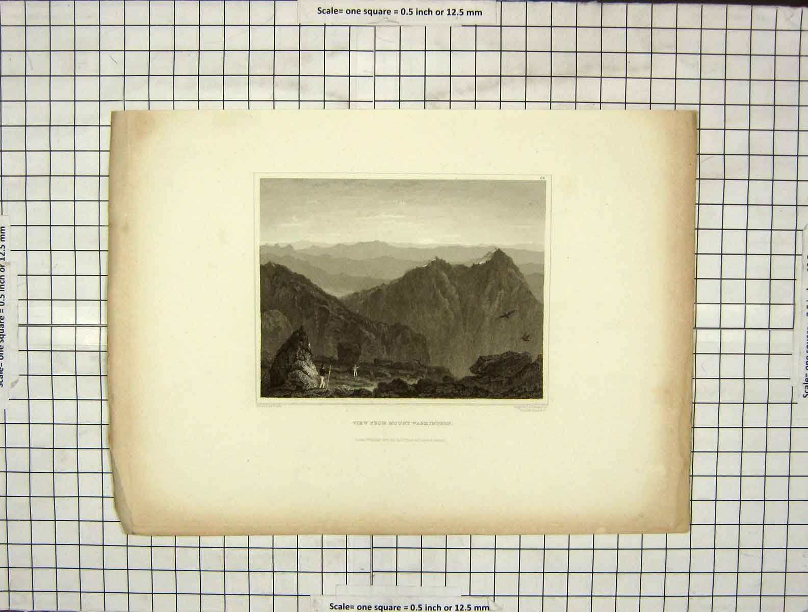 Original Old Antique Print View Mount Washington Mountains Engraving Cole
